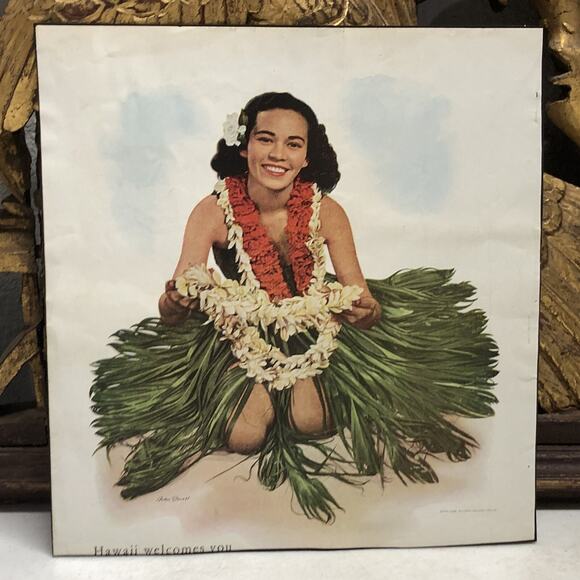 1938 Matson Cruise Line Vintage Hula Girl Hawaiian Flower Lei Travel Ephemera - Picture 1 of 10